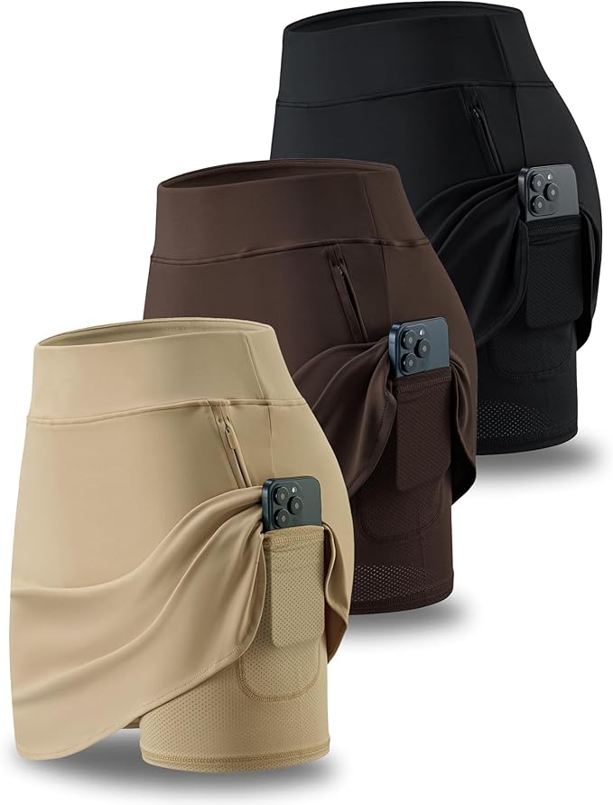3 Pack Women’s Active Skorts with Pockets High Waist Athletic Skirts with Built-in Shorts for Tennis Golf Workout