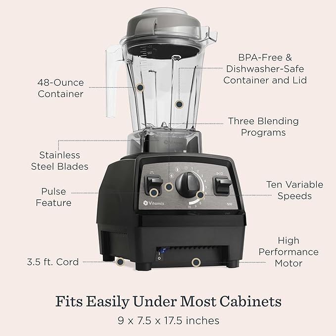 Vitamix Propel Series 510 Blender with Three Blending Programs, Professional-Grade Blender for Smoothies and More, Stainless-Steel Blades, Self-Cleaning Kitchen Appliance, 48 Oz Container, Red
