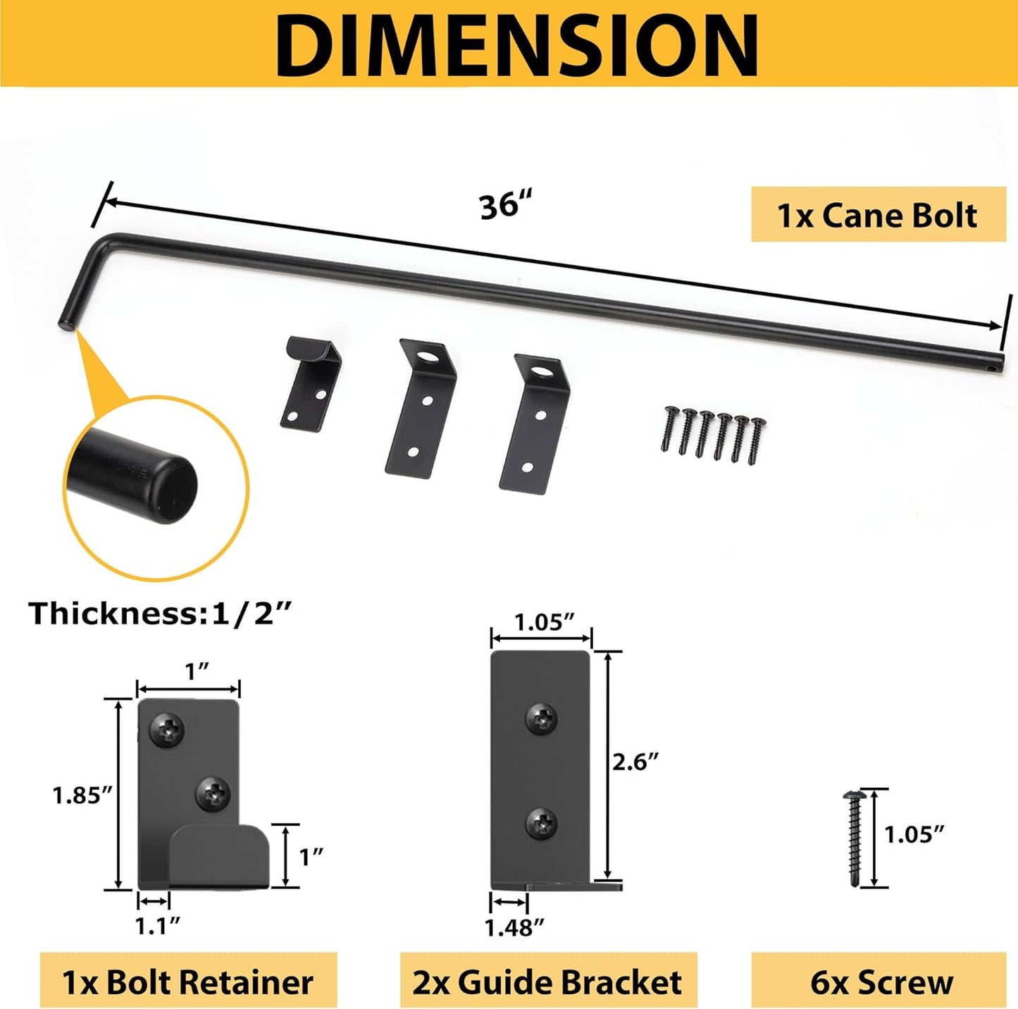 36" Heavy Duty Cane Bolts for Gates with Upgraded Square Hardware Gate Drop Rod with Black Finish for Wood PVC Vinyl Fences Gates, Double Doors-1 Pack