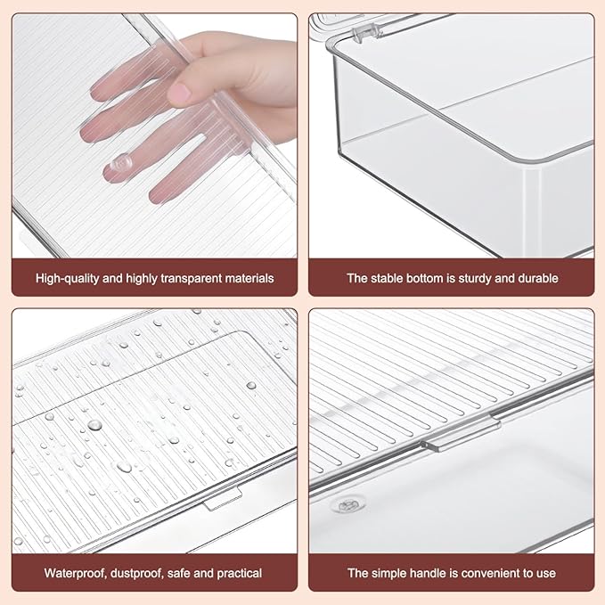 Transparent Flatware Tray Kitchen Drawer Organizer With Lid, Plastic Kitchen Cutlery Tray and Utensil Silverware Storage Container with Cover, Multi-Purpose Storage Box for Bathroom, Office, and Dorm