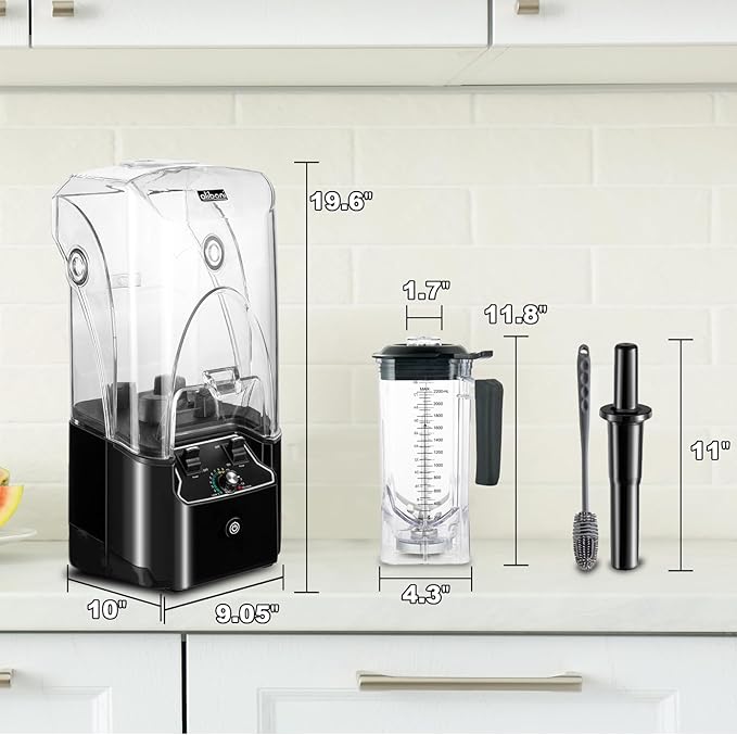 Commercial Blender for Smoothies 2200W With Soundproof Cover, 2200 ML, 15 Speeds, 6-leaves Stainless Steel Blade,Heavy Duty Blender for Restaurant, Smoothie,Ice Crush,Shakes, 9.5"D x 9"W x 19.7"H