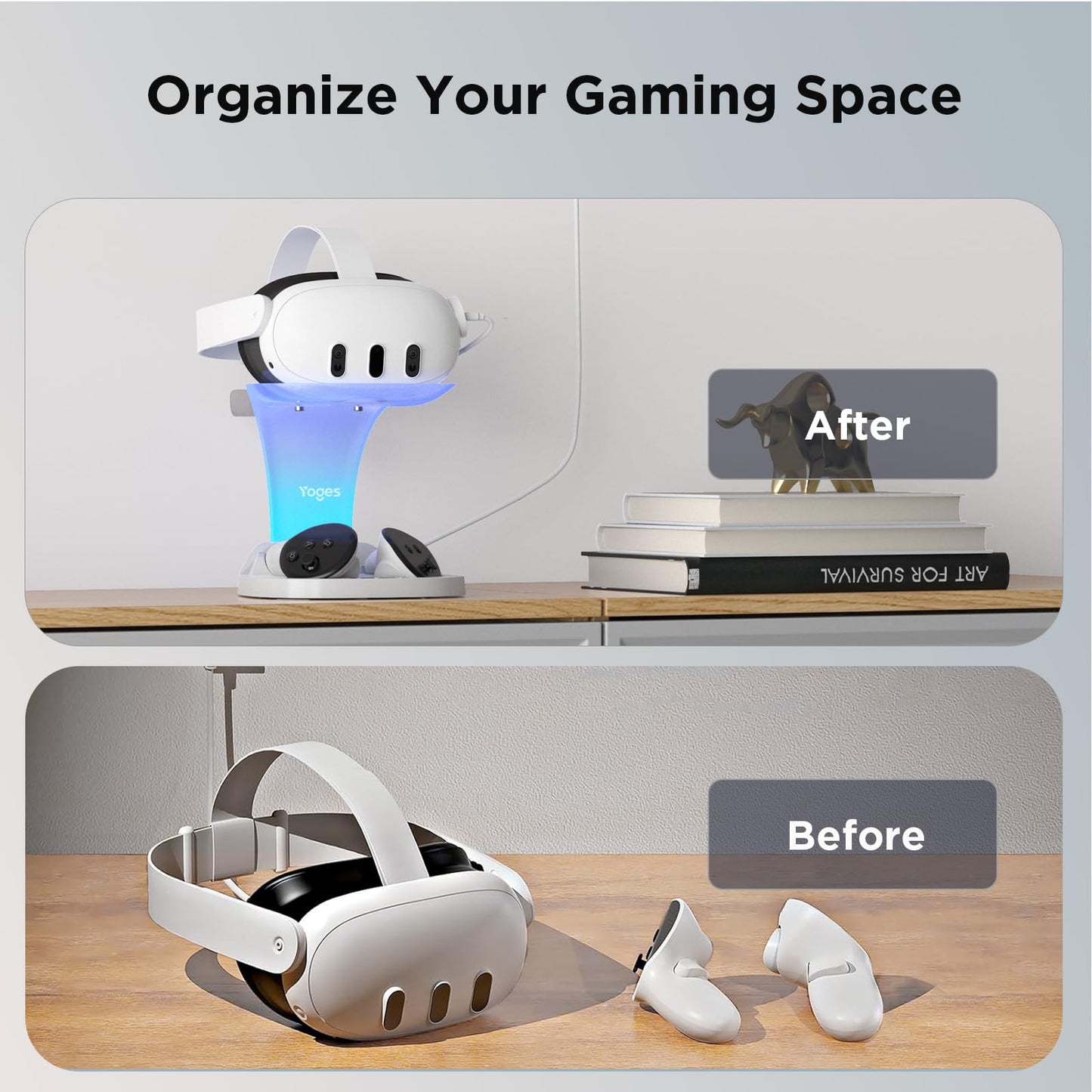 YOGES Charging Dock for Meta Quest 3S, Quest 3 Fast Charging Station with 2 Rechargeable Batteries kit, VR Heatset Charging Stand Dock for Oculus Quest 3/ Quest 3S Accessories, Support Elite Strap