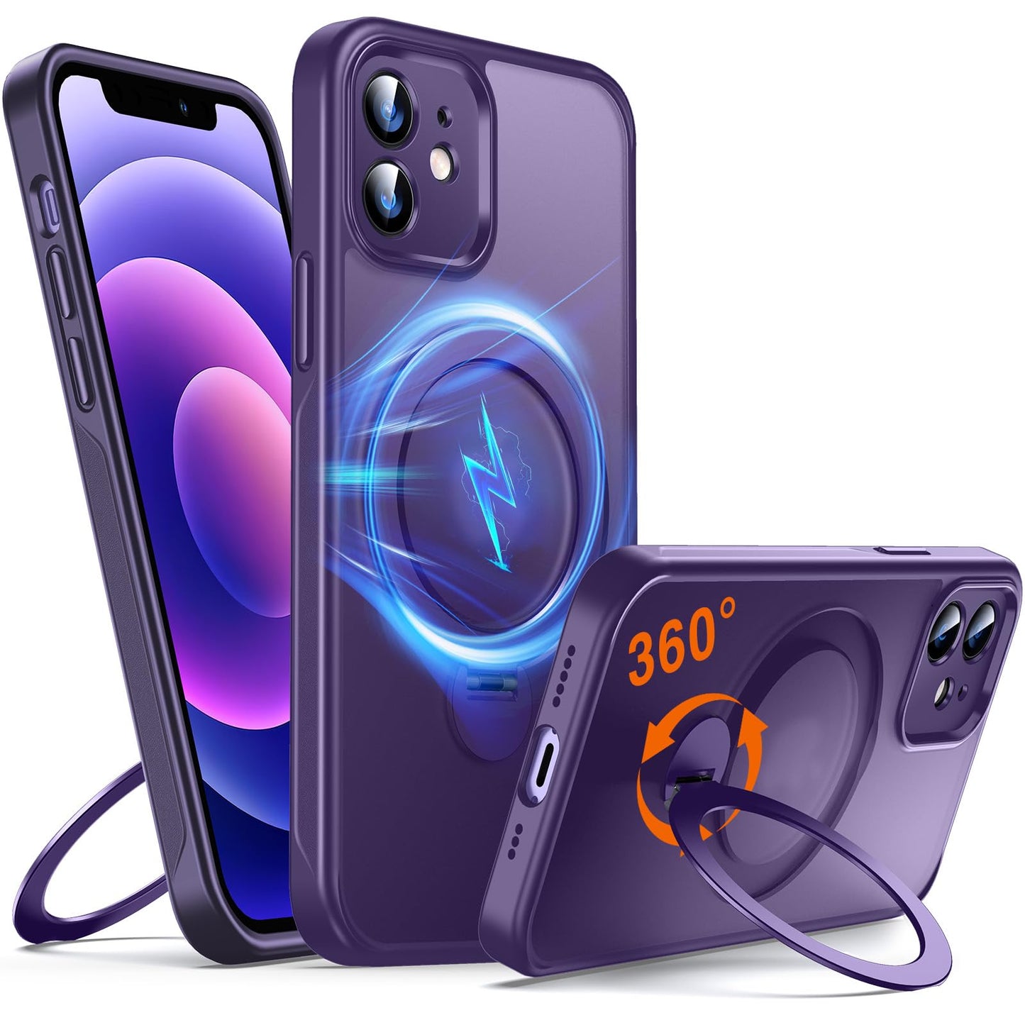 Chicfun 360 O-Ring Magstander For Iphone 12 Case, Iphone 12 Pro Case With Magnetic Stand Ring Holder [Compatible With Magsafe] [