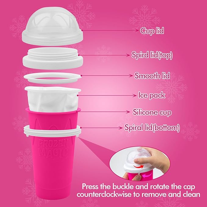 2PCS Slushie Maker Cup, Quick Frozen Magic Cups for Homemade Milk Shake Ice Cream Maker, Double Layer Squeeze Slushy Maker Cup, Birthday Gifts for Kids,Friends,Family (Blue+Pink)