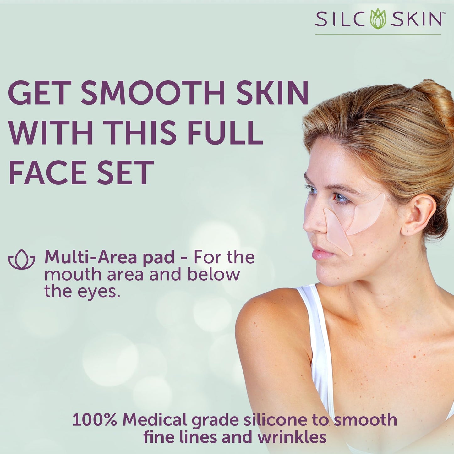SilcSkin Facial Pad - Multi-Area Set Reusable Pads - Self-Adhesive Silicone Facial Patches - Wrinkle Patches for Eyes - 4 Reusab