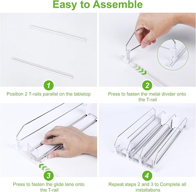 Drink Organizer for Fridge, Refrigerator Can Organizer, White Automatic Pusher Glide Drink Dispenser for Fridge, Soda Bottle holder for refrigerator, Holds up to 15 Cans, 3 Row