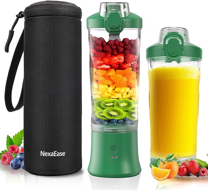 Portable Blender Personal Juicer for Shakes and Smoothies - 20 OZ Electric Protein Shaker Bottle with Insulated Sleeve, Travel Lid, USB-C Rechargeable - Mini Small Blender Cup for Kitchen, Office, Gym