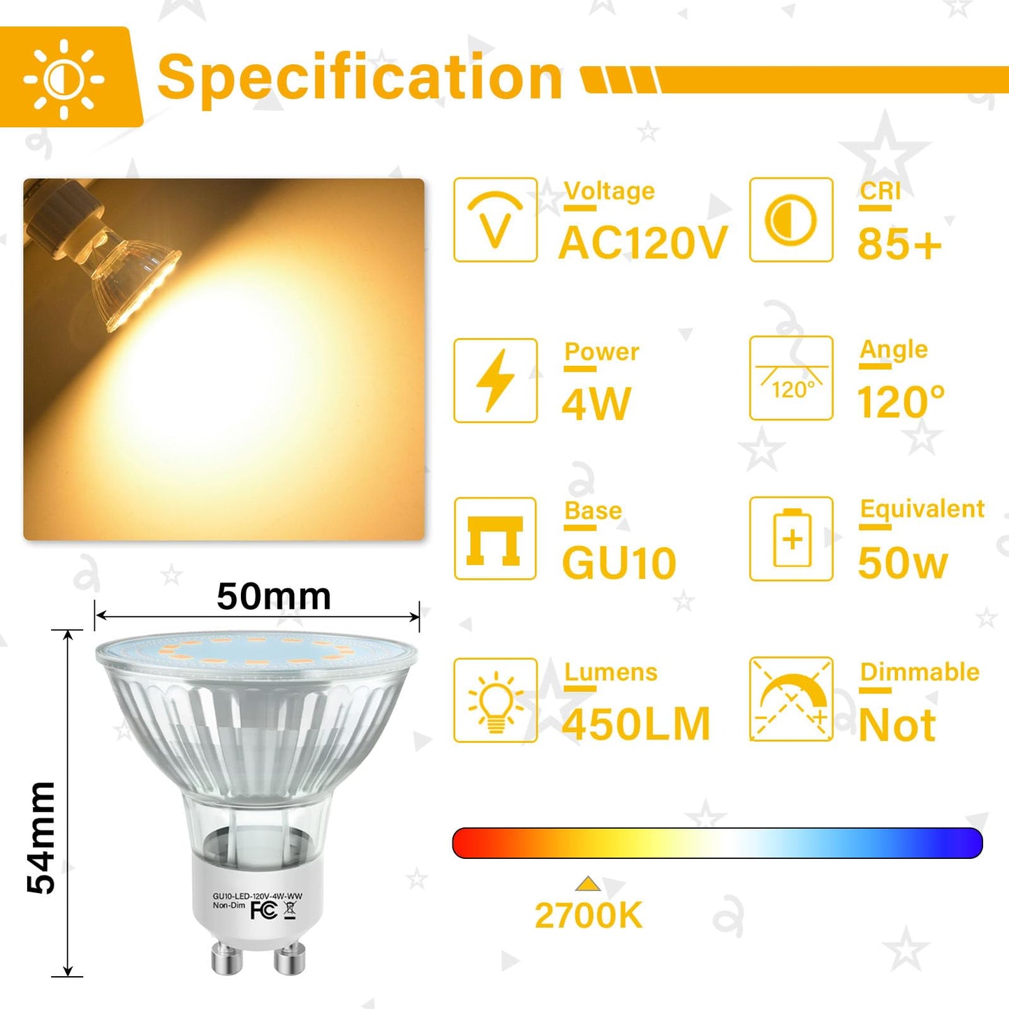 Gu10 Led Light Bulbs  50 Watt Halogen Equivalent  2700K Warm White Gu10 Bulb Replacement For Track&Recessed Lighting  4W 450 Lumens Led Bulbs For Kitchen  Range Hood  Living Room  12-Packs