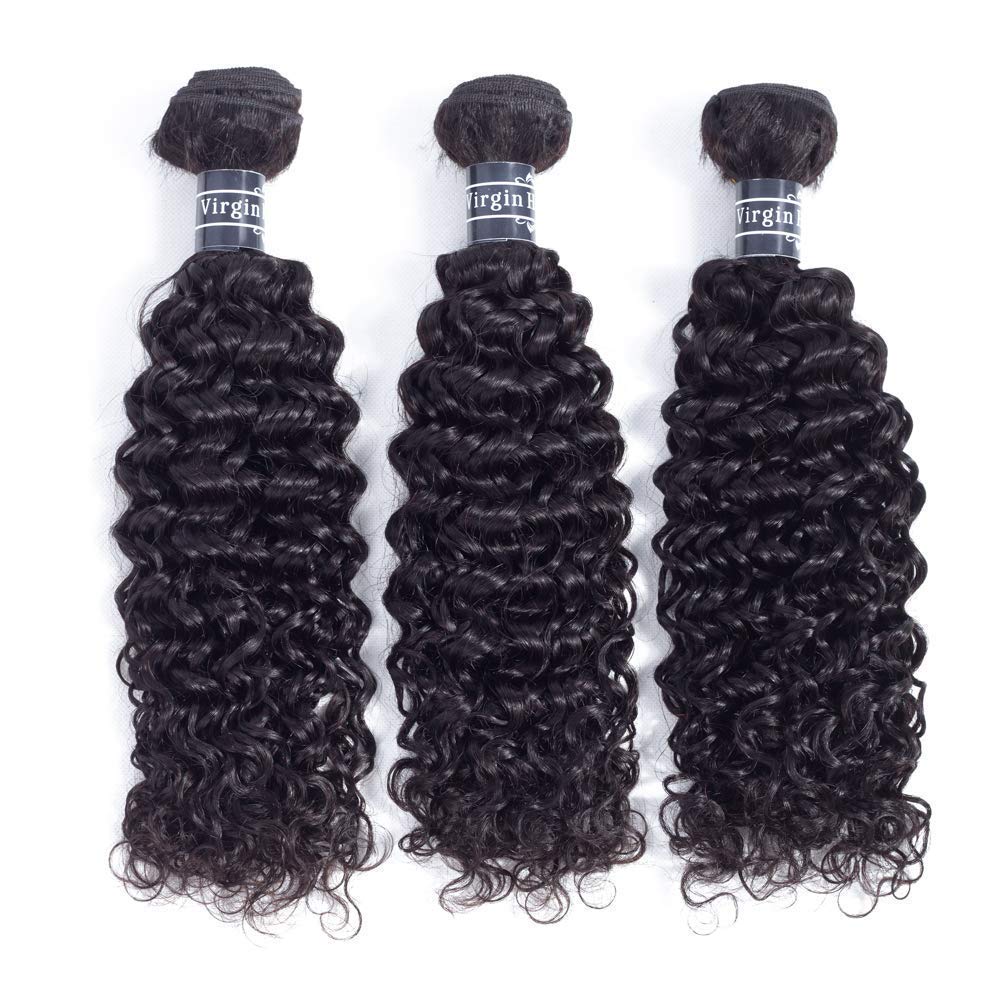 Amella Hair 8A Brazilian Virgin Curly Hair 3 Bundles with Lace Frontal non Baby Hair 100% Unprocessed Human Hair Weave with Free