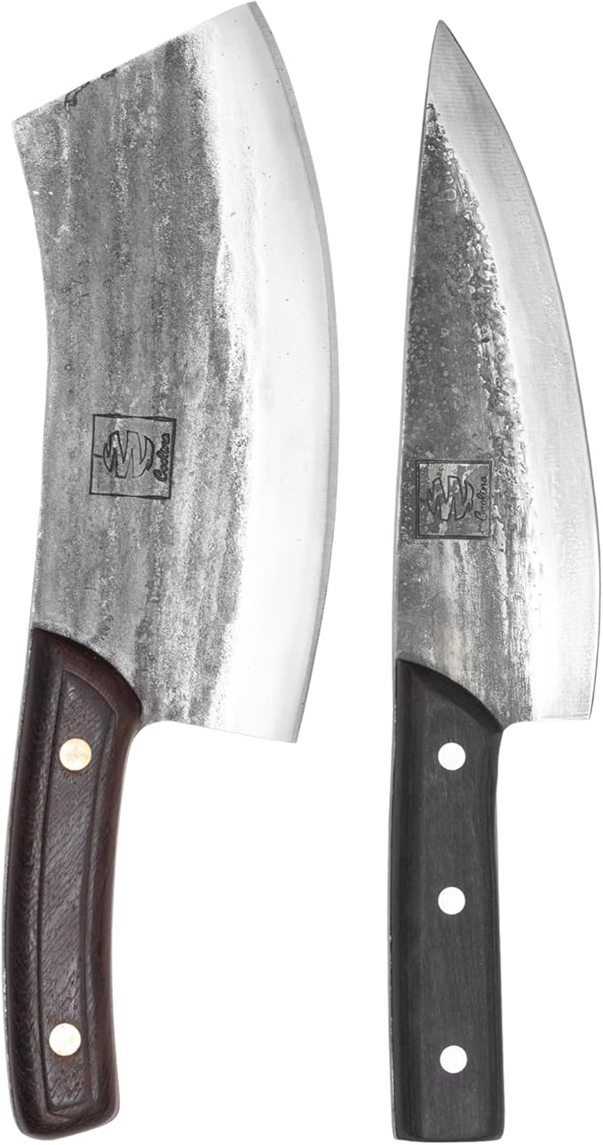 COOLINA Altomino and Tungsten Knife Set – Hand-Forged Chef Knife and Precision Slicing Knife Bundle – High Carbon Steel Full Tang Butcher Knives for Meat, Veggies, BBQ & Kitchen Prep