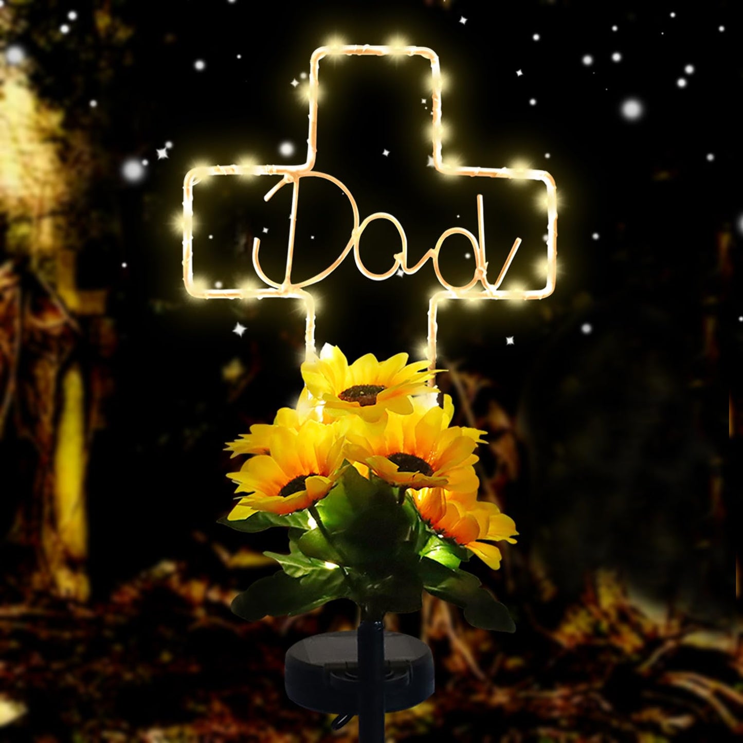Lmtocs Solar Cross Grave Lights - Waterproof Sunflower Design For Cemetery, 2 Modes, Memorial Decor For Dad