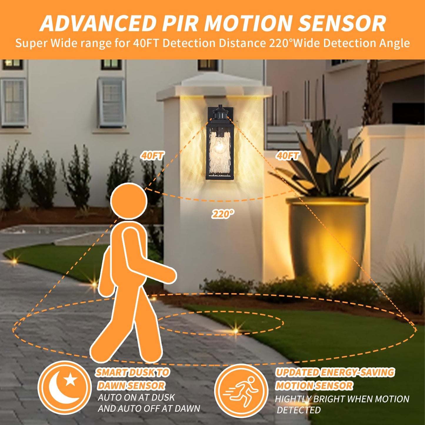 Mdenlt Motion Sensor Outdoor Wall Lights Updated Dusk To Dawn Outdoor Lighting  Exterior Light Fixtures Wall Mount Waterproof Porch Light Outside Lights For House