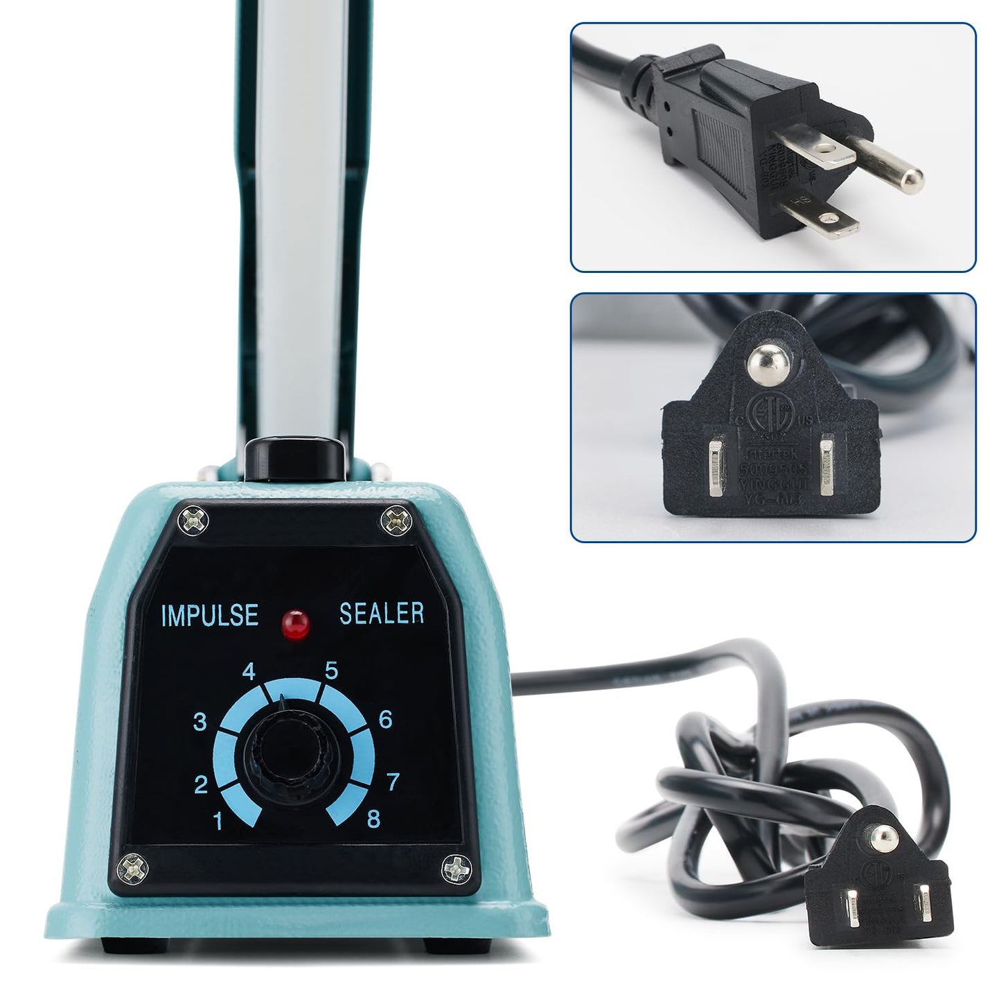 LinsnField Commercial Bag Sealers 12 inch, 2mm Sealing Width Iron Impulse Sealer, Heavy Duty Manual Shrink Wrap Heat Sealer Machine with 1 Replacement Kits 2 Fuses, Blue