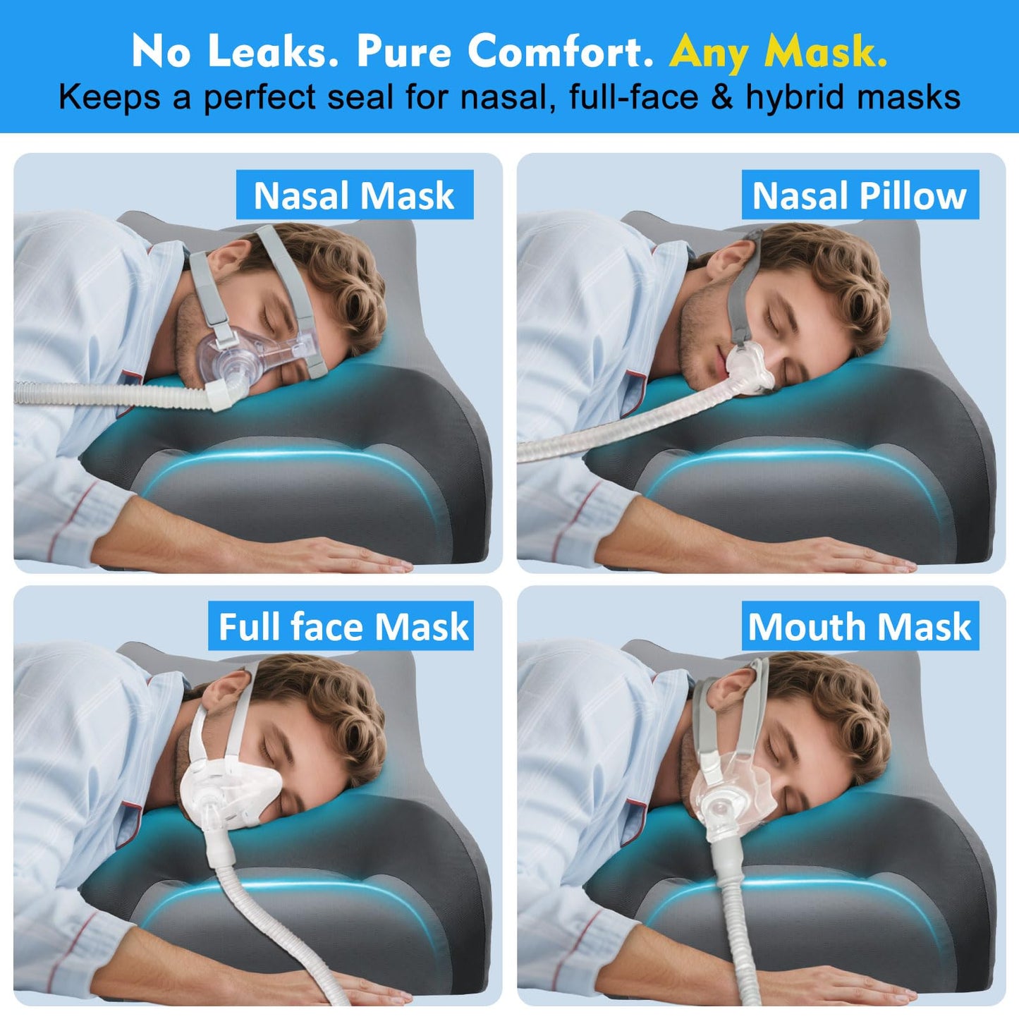IKSTAR CPAP Pillow for Side Sleepers with Larger Cutouts – Adjustable Height Memory Foam – Fits Most Nasal/Full-Face/Pillow Masks – Helps Reduce Mask Pressure & Air Leaks – Cooling Washable Cover