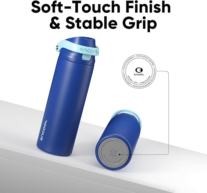 ENCOOL Leakproof Insulated Water Bottle with Straw Dual-Sip Water Bottle Bag-Safe Design for Work, Commute & Gym – Keeps Drinks Cold All Day, 32 oz, Blueberry