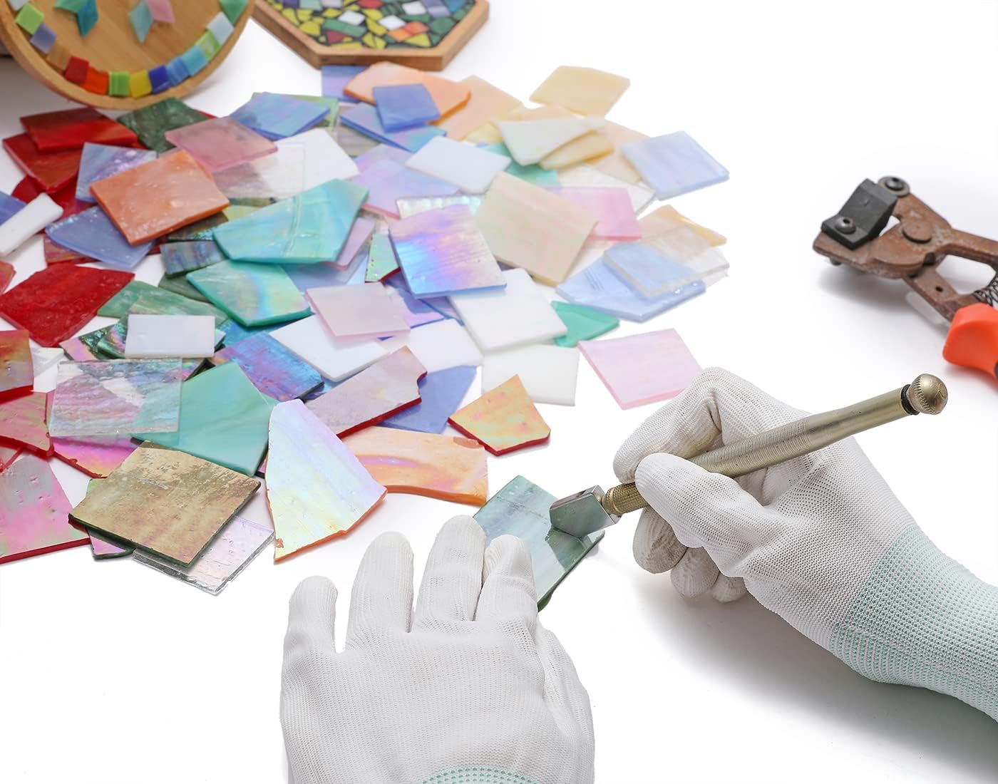 Lanyani Iridescent Stained Glass Pieces for Crafts and Decoration,Variety Irregular Broken Stained Glass Mosaic Tile Scraps,1Kg/35oz Pack