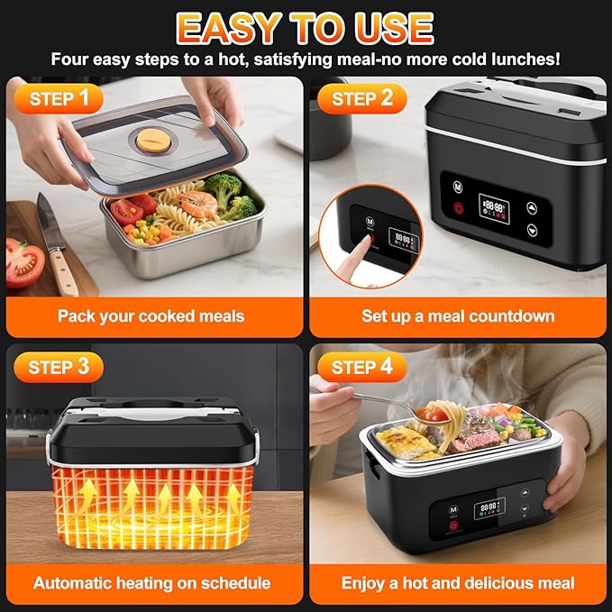 Cordless Electric Heated Lunch Box,Pro 24000mah Heated Lunch Box,Battery Powered, 1.2L Portable Food Heater-3D-5 Side Heating-Intelligent Temperature Control,Suitable For Trucks,Offices,Travel