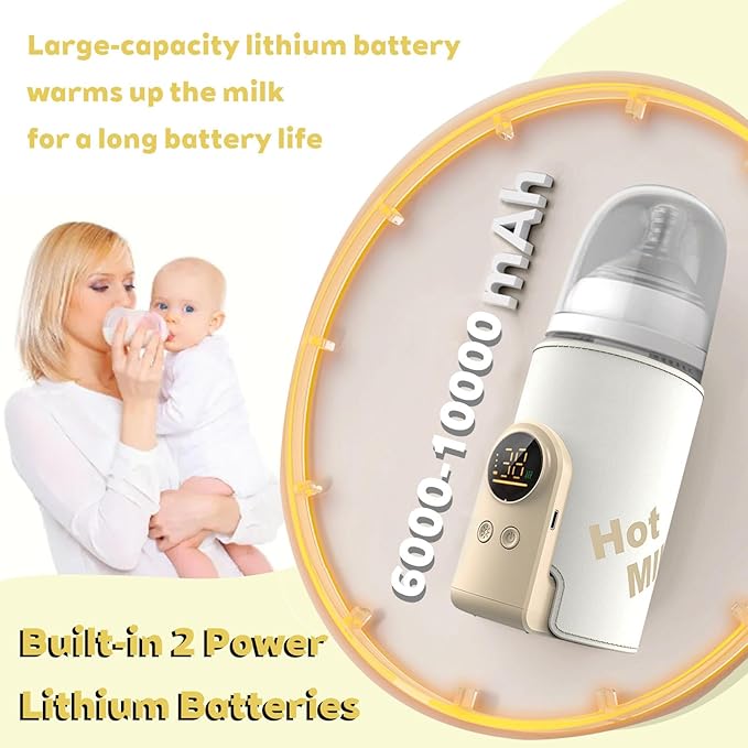 Bottle Warmer on the go,Comfortable Car Waterless Breastmilk Heater,Rechargeable Portable Milk Warmer for Travel,Fast Warming,Long-Lasting Warming up to 6-10H (6000 mAh)