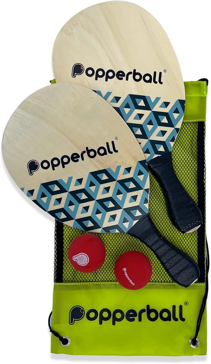 Popperball Paddle Sport: Portable Yard Game for Beach, Park, Backyard | 2 Versions Available: Court Set & Practice Set