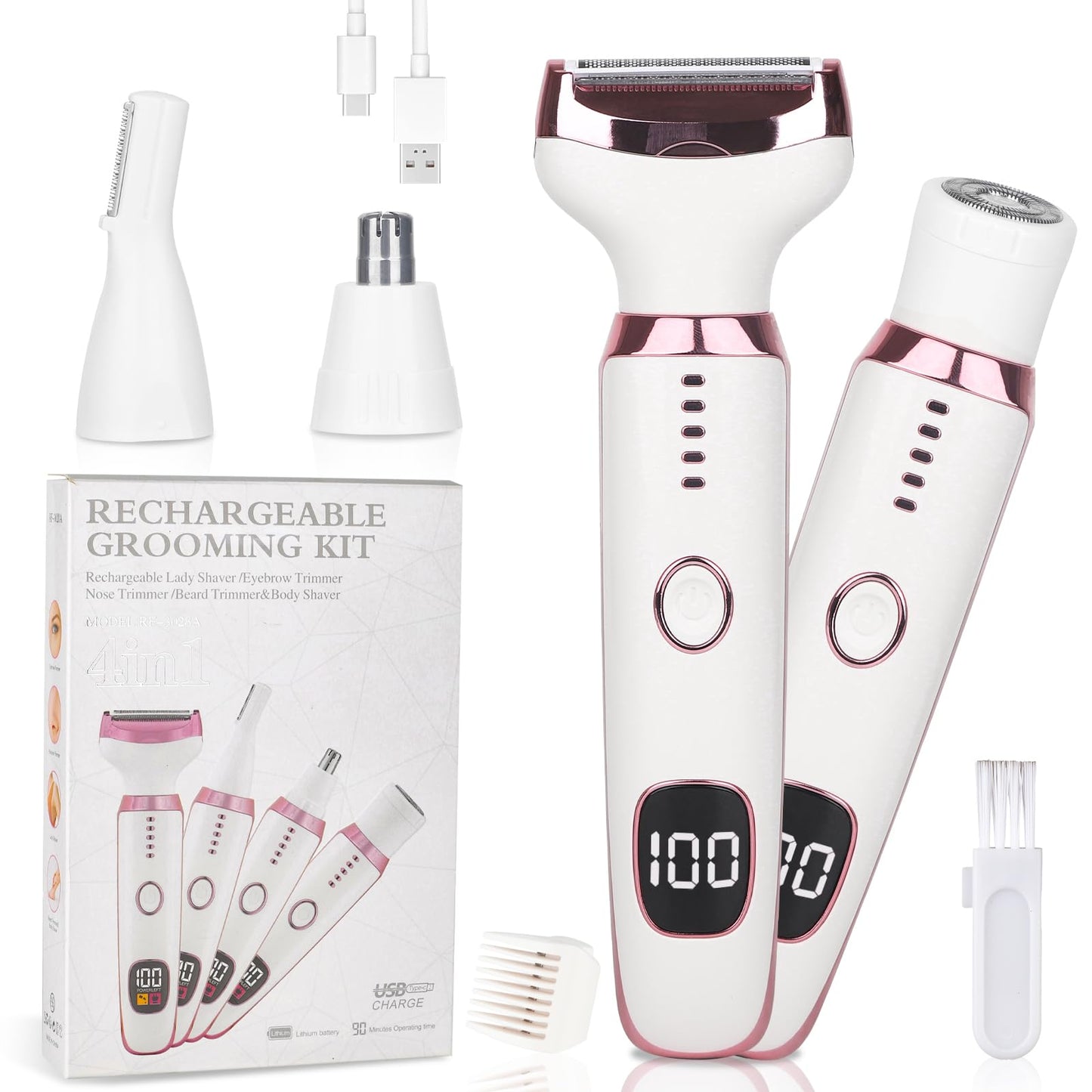 Beanify Electric Razors LED Display for Women Men, 2025 Wet/Dry Lady Shaver,4 in 1 Cordless Hair Remover with IPX7 Waterproof,Sm