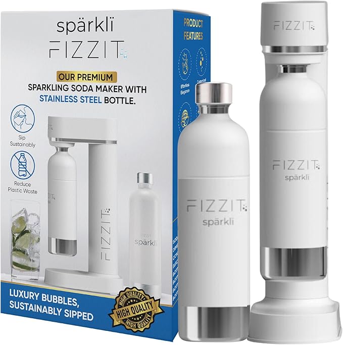 FIZZIT Fizz & Flavor Spark Bundle | Soda Maker with 12-Flavor Drink Mix Variety Pack & 1 CO? Cylinder | Customizable Carbonation, Eco-Friendly, No Electricity Needed