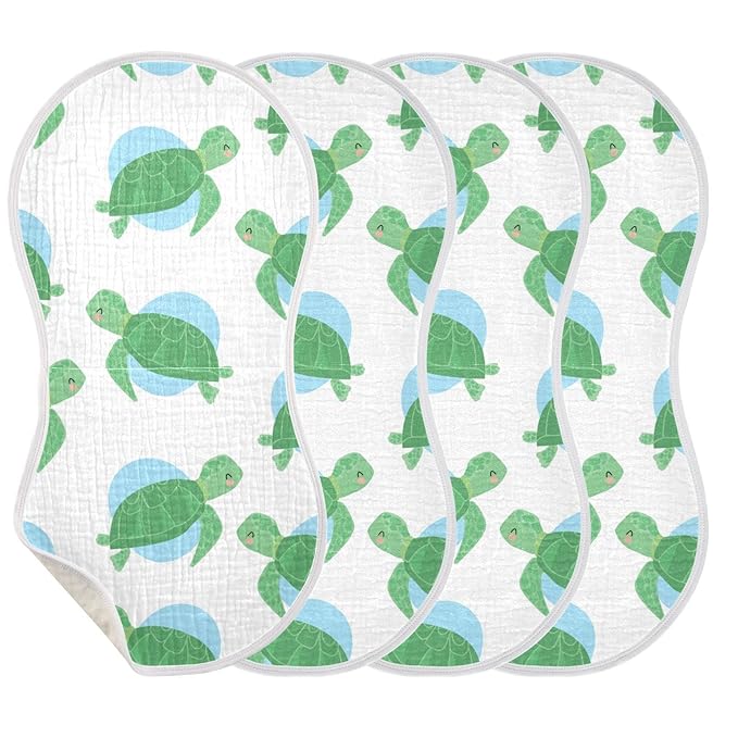 Muslin Baby Burp Cloths Set of 2, Soft Absorbent Sea Turtle Muslin Washcloths, Bibs, Face Towel for Newborn Boys Girls, 22 x 11 Inch
