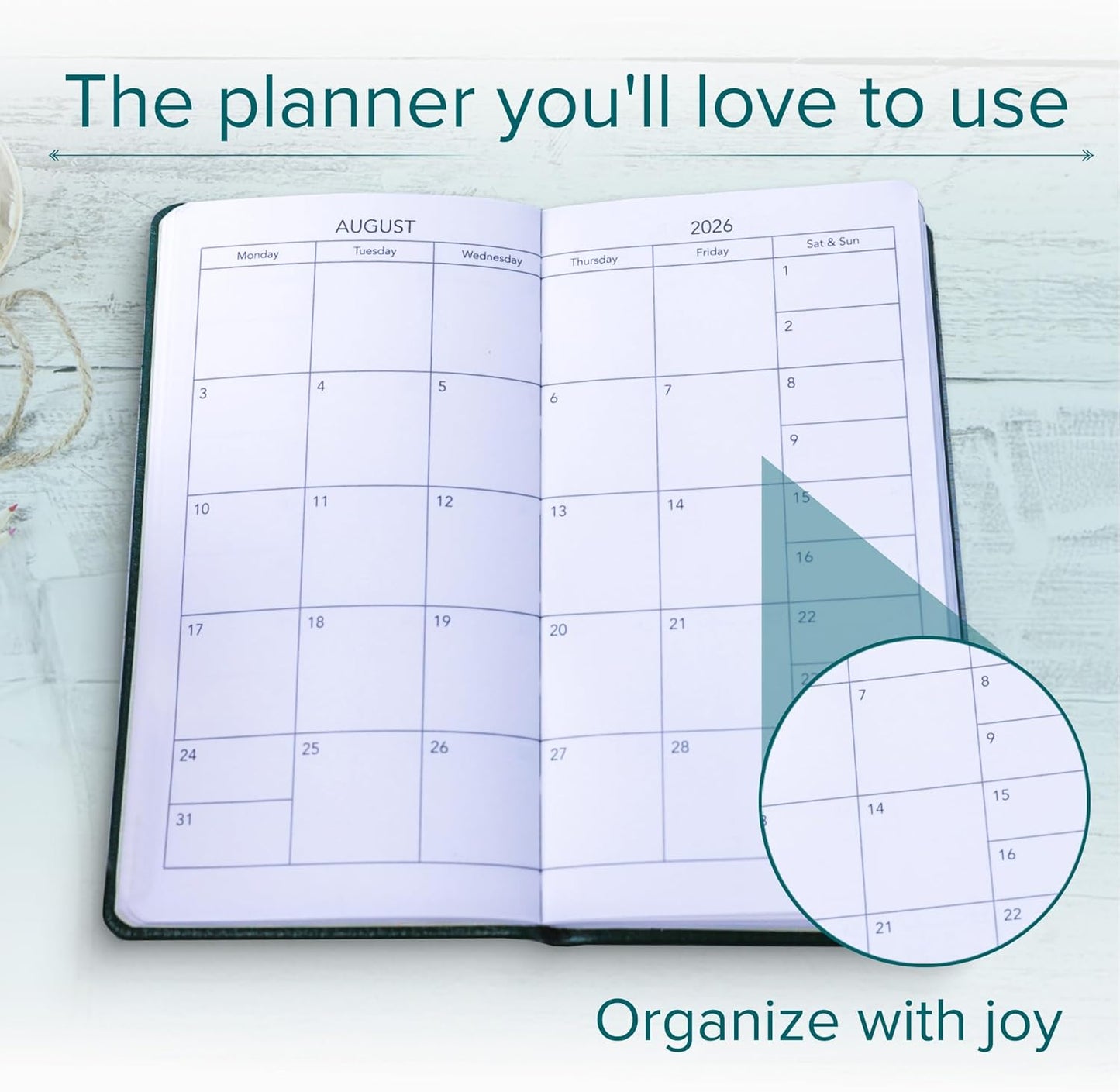 Harbor Pocket Weekly Monthly Planner 2025-2026 - Calendar Planner and Notebook, Durable Faux Leather, 192 Pages, Softcover & Book Bound - Cambridge Black - 6 x 3.25 "