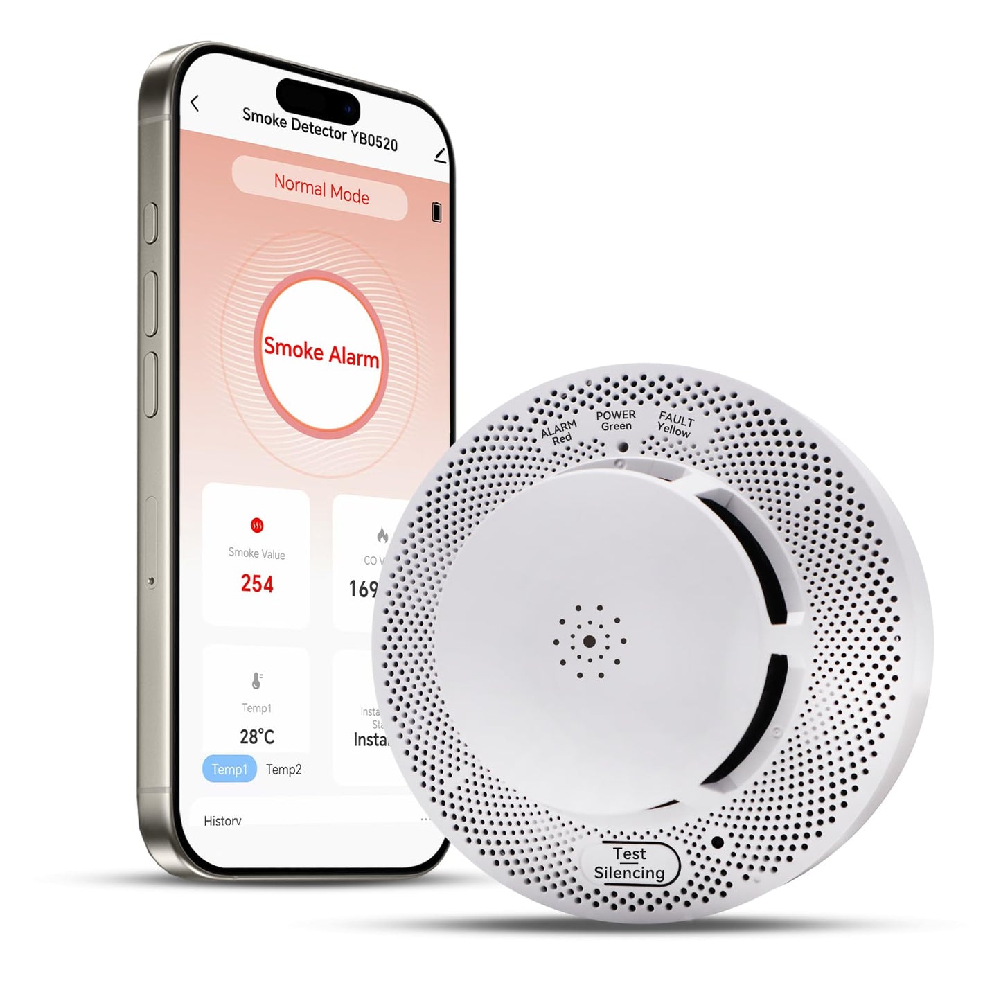 WeGoIOT Smoke & Carbon Monoxide Detector, 3-Year Battery Powered,Photoelectric Smoke Alarm with Test/Silence Button, Sound Warning and LED Light Indicators, JTY-GW-YB0520