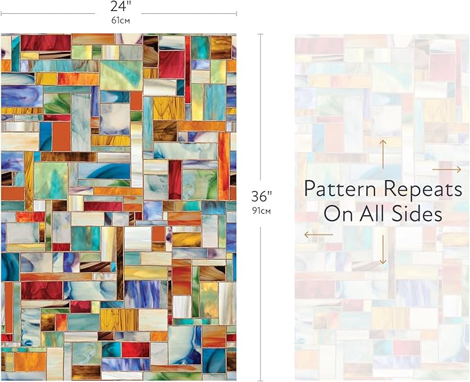Artscape Montage | Privacy Window Film with Vibrant Colored Pattern | Non-Adhesive & UV Protection | Easy to Apply & Removable | 24 x 36 Inches | Made in USA