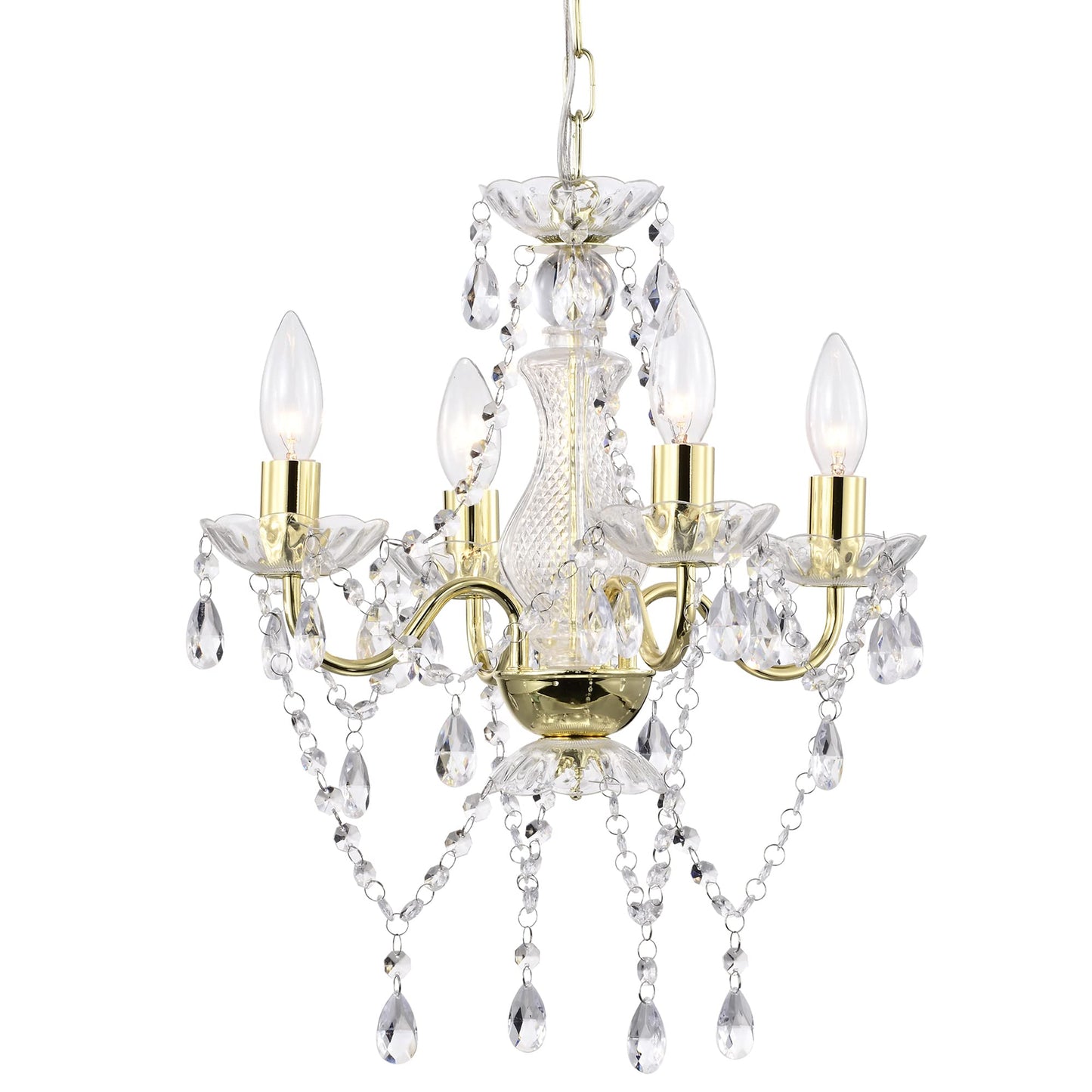 LaLuLa Mini Crystal Chandelier Lighting, 4-Light, Gold Metal, Modern Design for Dining Room