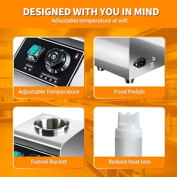 YOOKTEN Electric Nacho Cheese Sauce Warmer,0.68 Qt Cheese Sauce Dispenser Hot Fudge Bottle Warmer Cheese Sauce Warmer Dispenser Hot Chocolate Warmer and Dispenser with Bottles,86-185℉Adjustable 110V