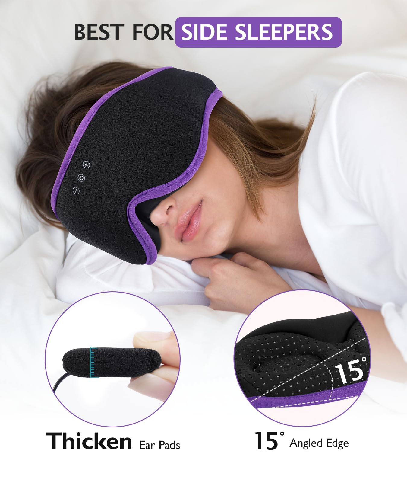 LC-dolida Sleep Mask with Headphones Bluetooth 5.4, 3D Sleeping Headphones for Side Sleepers Bluetooth Sleep Mask Blackout Bluetooth Eye Mask for Sleeping Travel Meditation Men Women