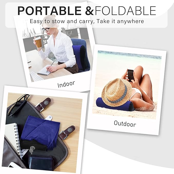 Inflatable Wedge Pillow Blue Minimalist Yoga Posture Aid Cushion Lumbar Leg Support Pillow Reduces Waist and Back Pressure Wedge Cushion for Sleeping, Leg Elevation, Travel