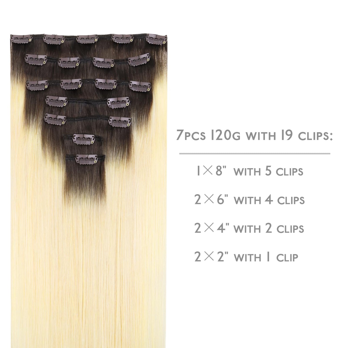 WENNALIFE Clip in Hair Extensions, 14 Inch 120g 7pcs Clip in Hair Extensions Real Human Hair, Ombre Light Dark Brown to Platinum