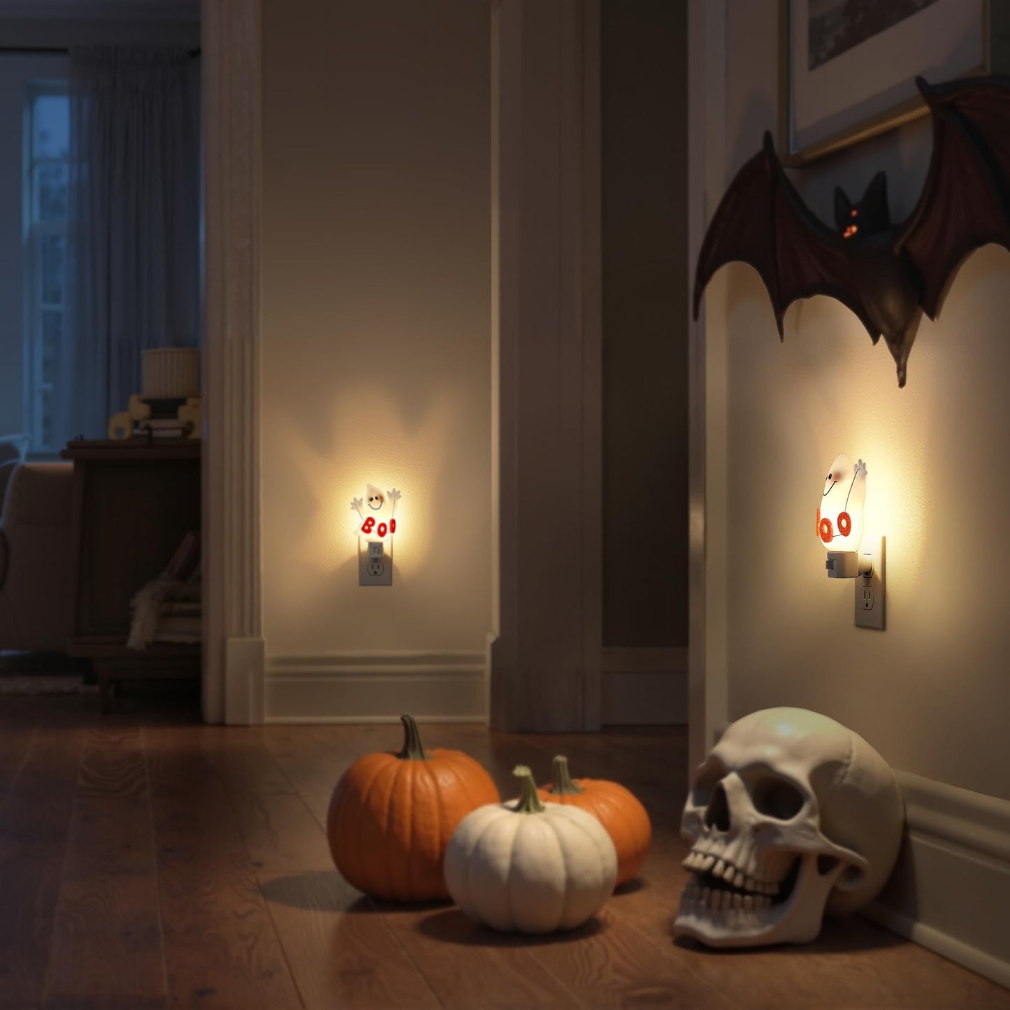 DORESshop Halloween Night Light - Ghost Plug-in Nightlight, 360? Rotatable, Warm White, 1 Pack