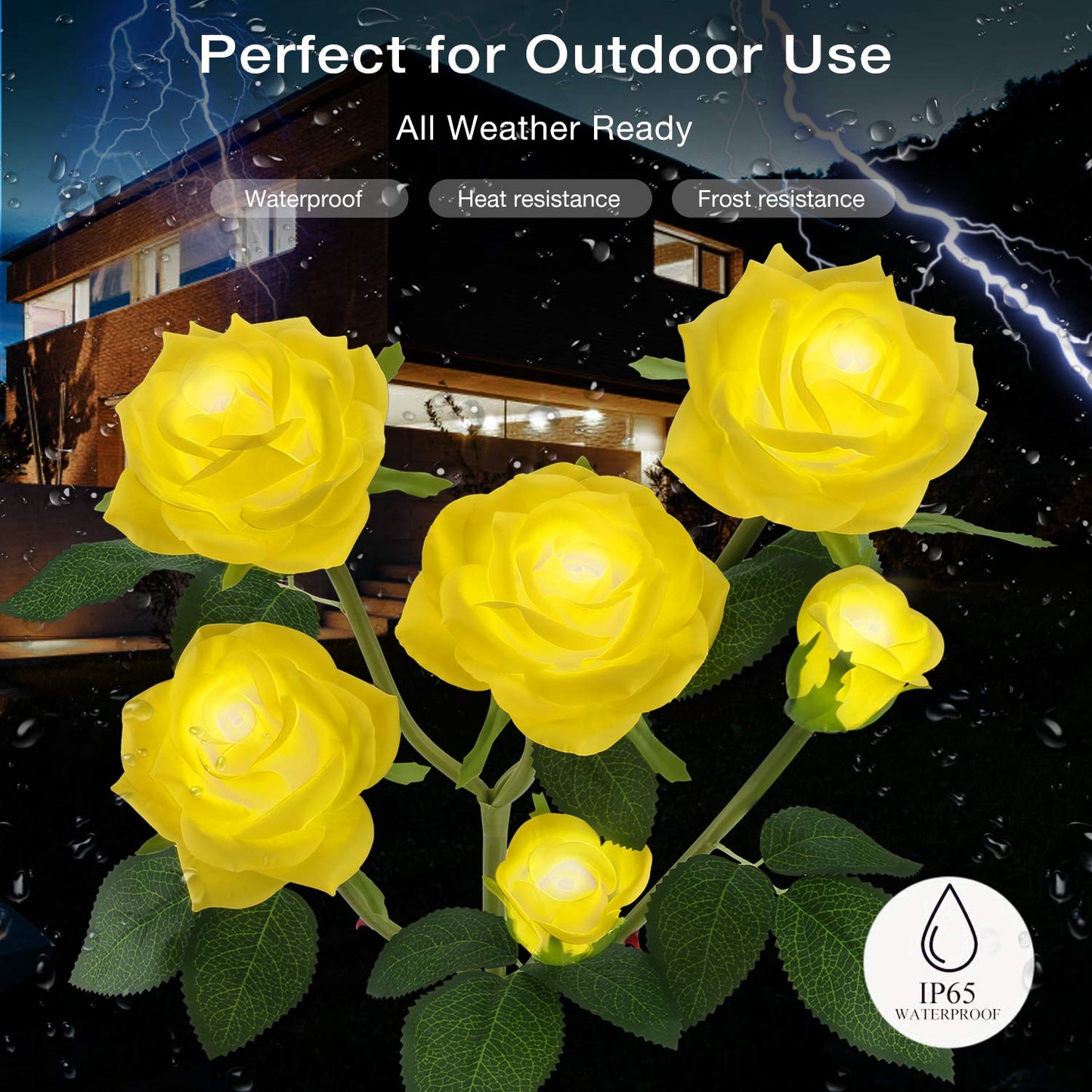 Tynled Solar Garden Stake Lights - 2 Pack Waterproof Led With 6 Yellow Rose Flowers, Perfect For Patio, Pathway & Lawn Decoration