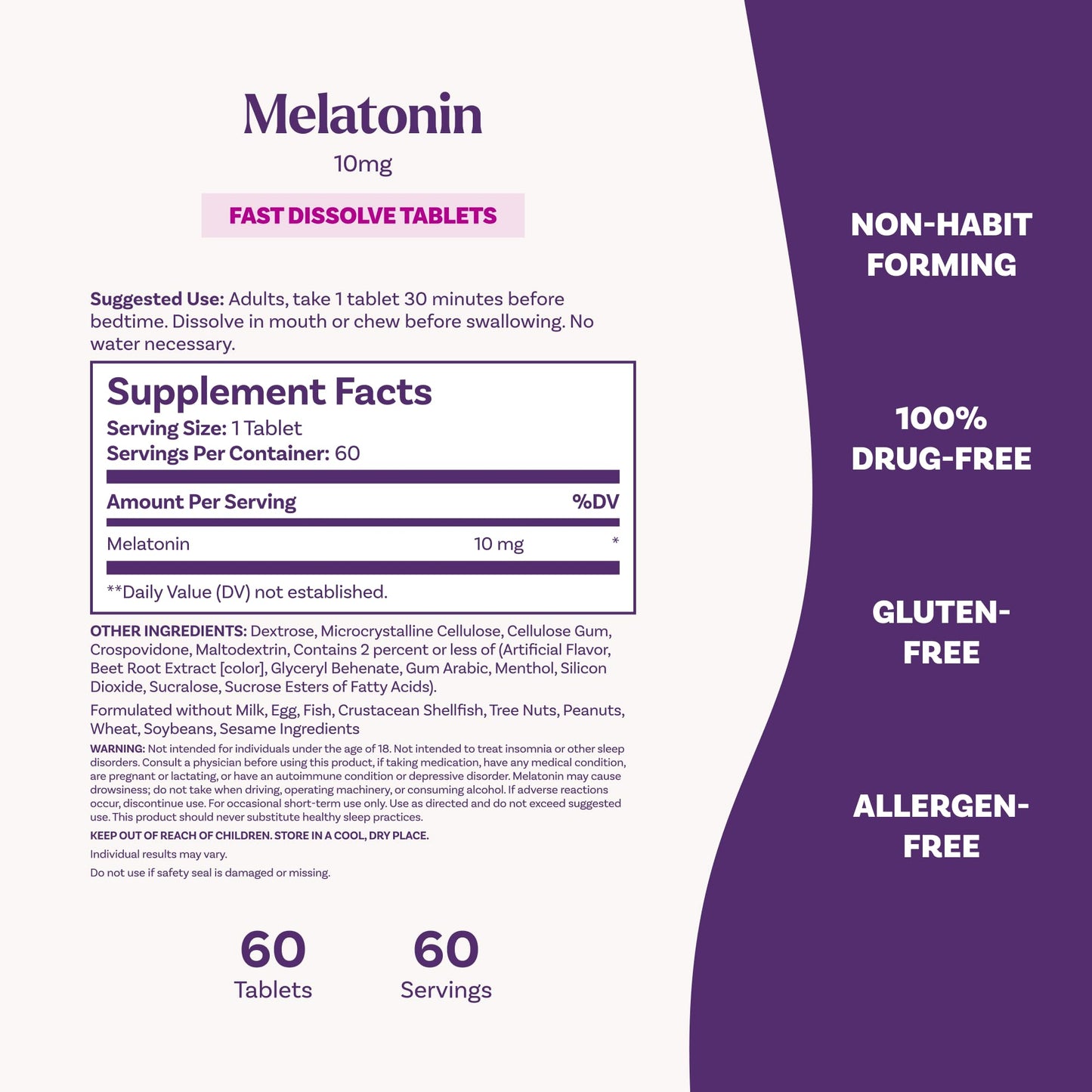 Natrol Melatonin 10mg Fast Dissolve Tablets - Strawberry Flavor, 60 Count, Sleep Support, Fast Dissolve Melatonin for Adults, 60-Day Supply