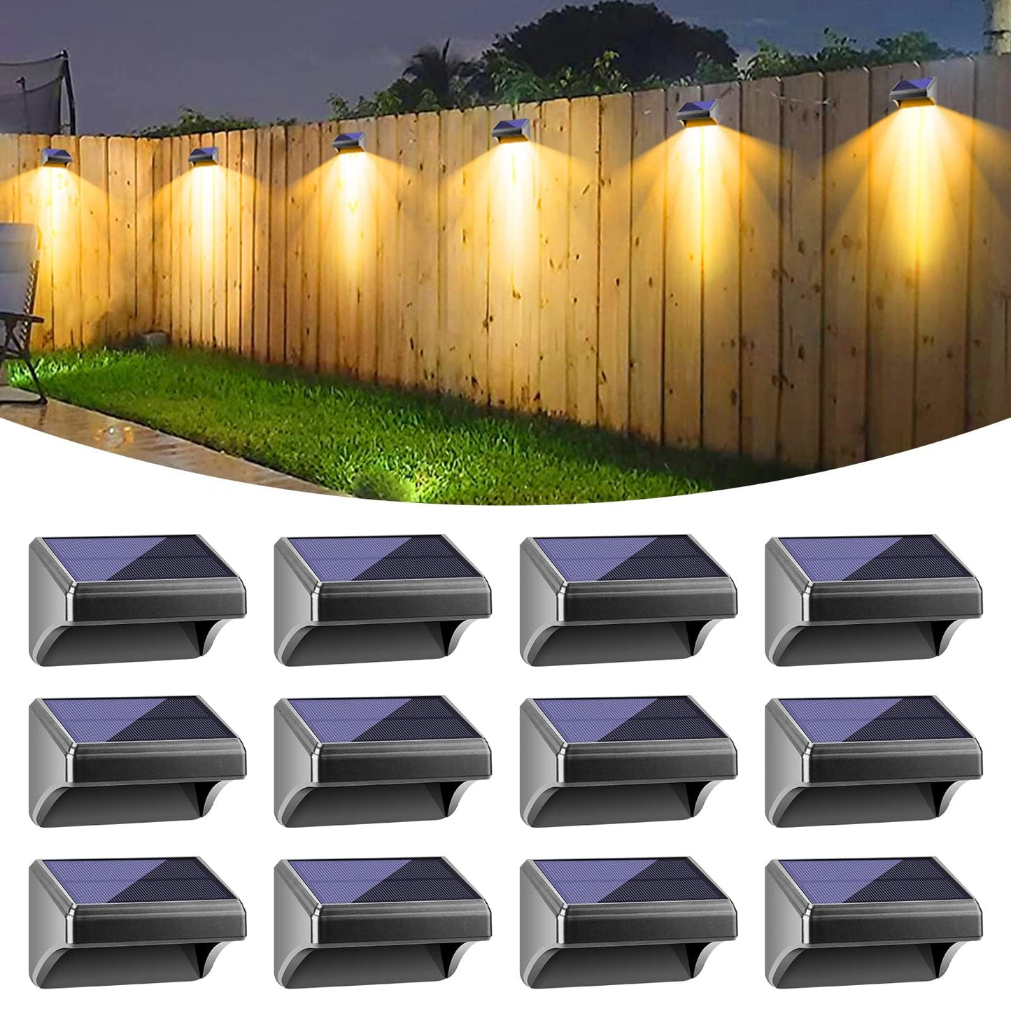 Bridika Solar Fence Lights, 12 Pack Warm White & Rgb Led Outdoor Waterproof Lights For Patio, Deck, Pool - Model Qs31024