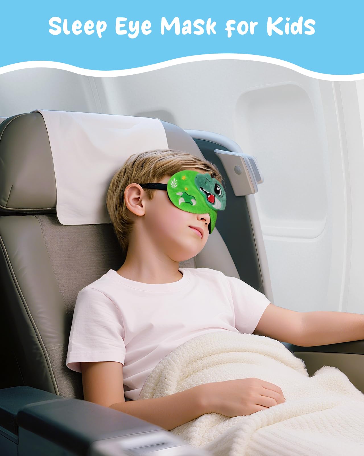 Miss Adola Sleep Mask for Kids - Valentines Gift for Kids Cute Plush Fuffy Sleeping Eye Cover Kawaii Soft Eyeshade Animal Eye Blindfold for Girls Boys Teens with Adjustable Strap, Dinosaur