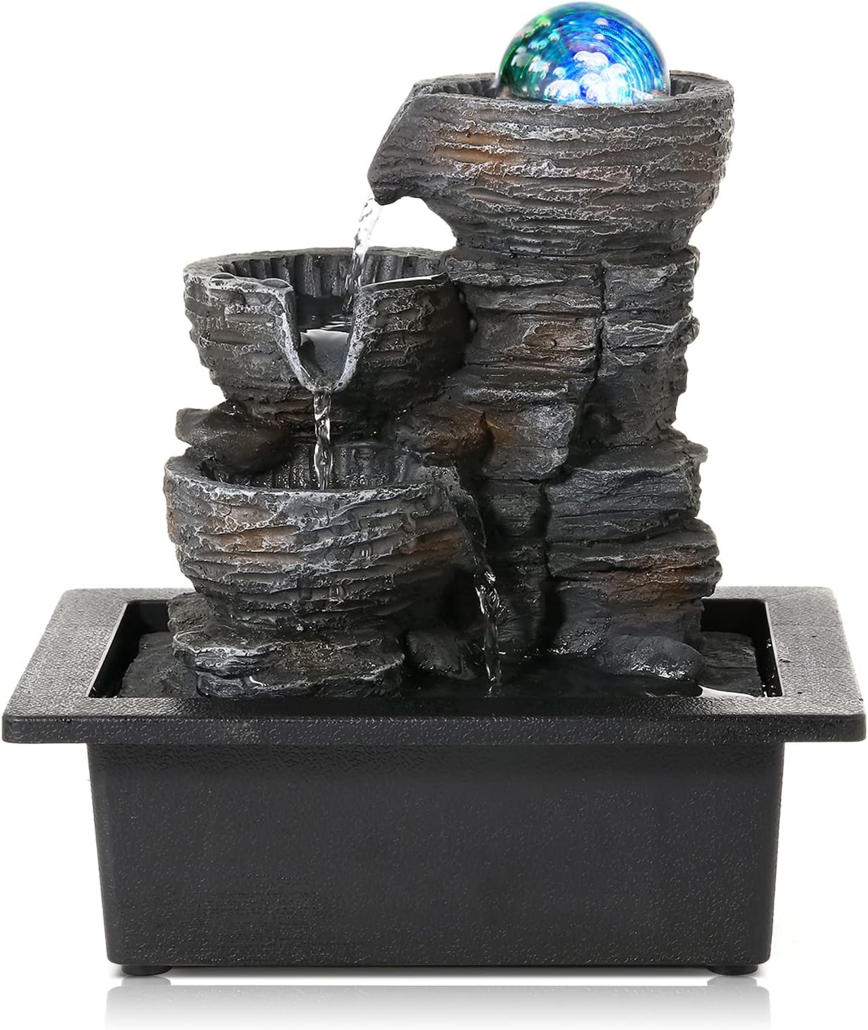 Dyna-Living Water Fountains Indoor Tabletop Fountain with Pump Waterfall Fountain Indoor Coloured LED Lights Desk Water Fountains for Home Office Decor Style 1