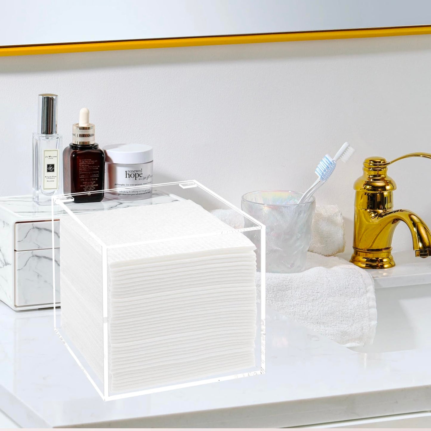 DELIPPLY Face Towelettes Disposable Holder, Disposable Face Towel Container Acrylic, Facial Towels Storage Box, Clear