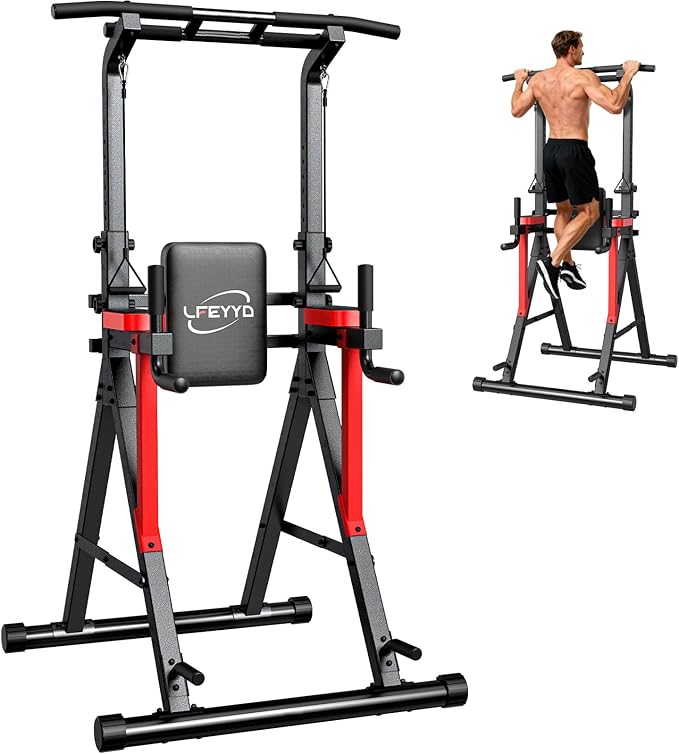 LFEYYD Power Tower Pull Up Bar Free Standing - 13-Level Adjustable Height Dip Station - Home Gym Strength Training Equipme...