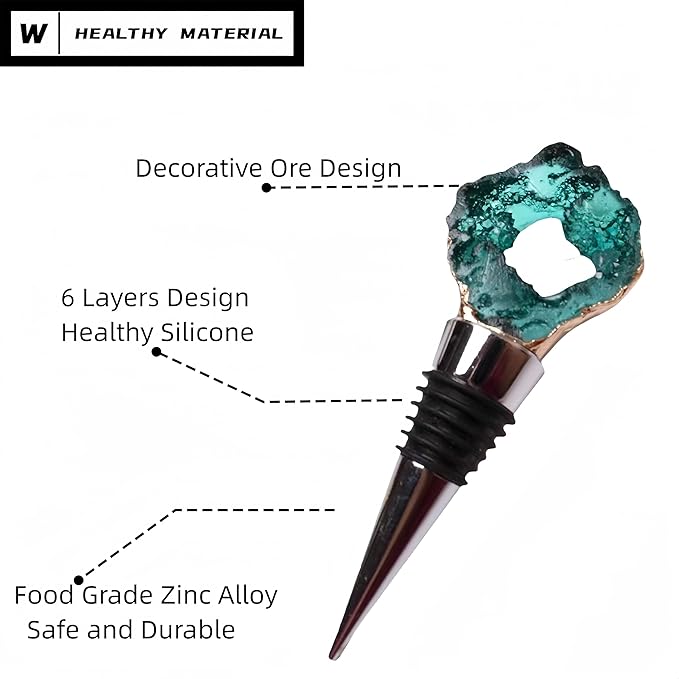 Decorative Wine Stopper Set of 2,Cool Wine Bottle Stoppers for Glass Bottles,Crystal Bottle Stopper Fits Standard Bottles,Fancy Decors Wine Tools (Green Crystal)