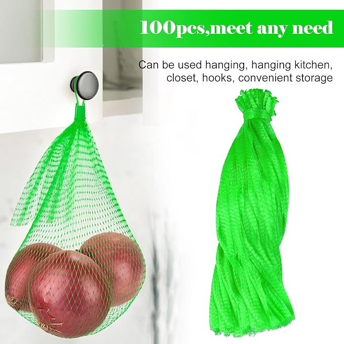 100 Pcs Reusable Mesh Produce Bags, 20 Inch Seafood Boil Bags for Crab with 100 Loop Closures, Onion Potato Storage Net Bag for Vegetables Fruits Seafood
