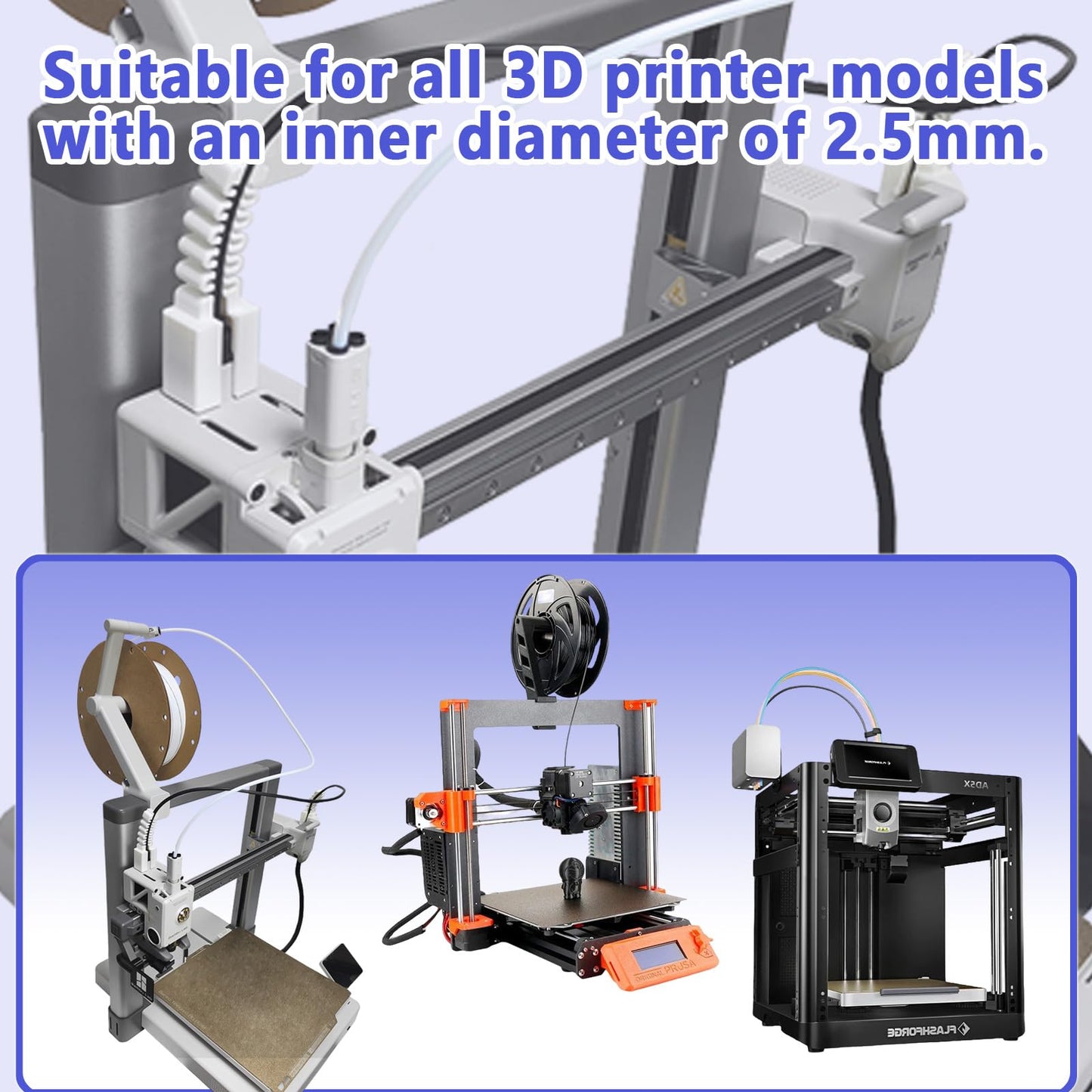 PTFE Tube Kit, 2.5mm ID×4mm OD, 5M/16.4ft, Compatible with Bambu Lab AMS X1/P1P/A1, CREALITY K2 Plus/Hi, FLASHFORGE 5M, Prusa MMU3 (white PTFE Tube Kit)