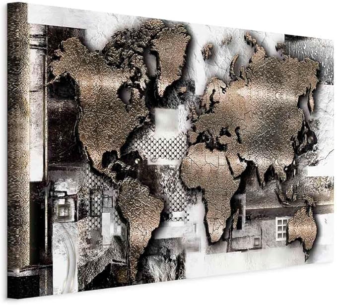 artgeist Canvas Wall Art World Map 35x24 in - 1pcs Home Decor Framed Stretched Picture Photo Painting Artwork Image - Abstract Continents Map World Map k-A-0506-b-a