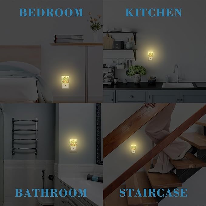 Green Succulents and Cactus Plants Night Light Plug into Wall with Dusk to Dawn Sensor Cute Nightlight for Kid Girls Boys Women Men Room Decor, Hallway, Kitchen, Bathroom, Nursery, Stairs