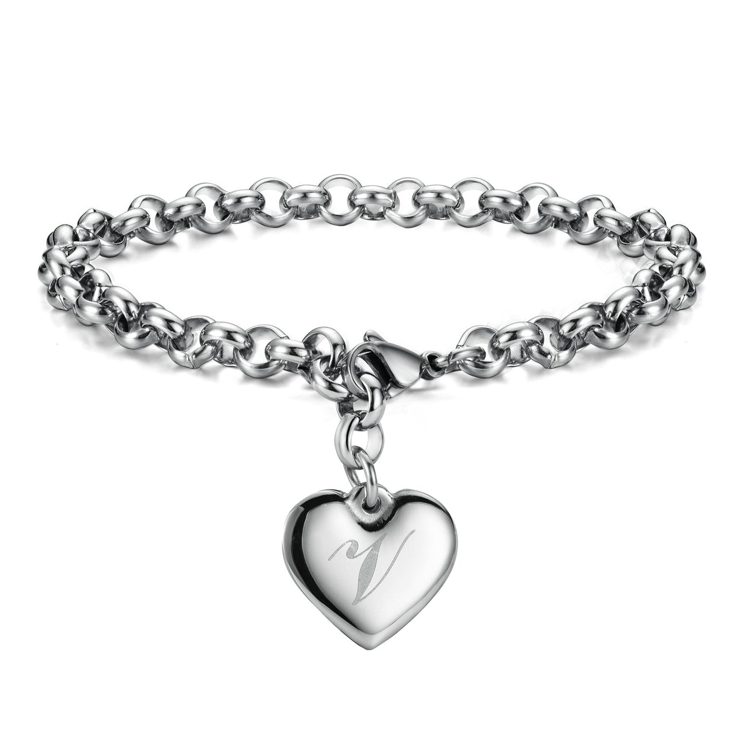 Monily Initial Charm Bracelets for Women Stainless Steel Charm Bracelets for Women Letters V Alphabet Heart Bracelet Jewelry Gif
