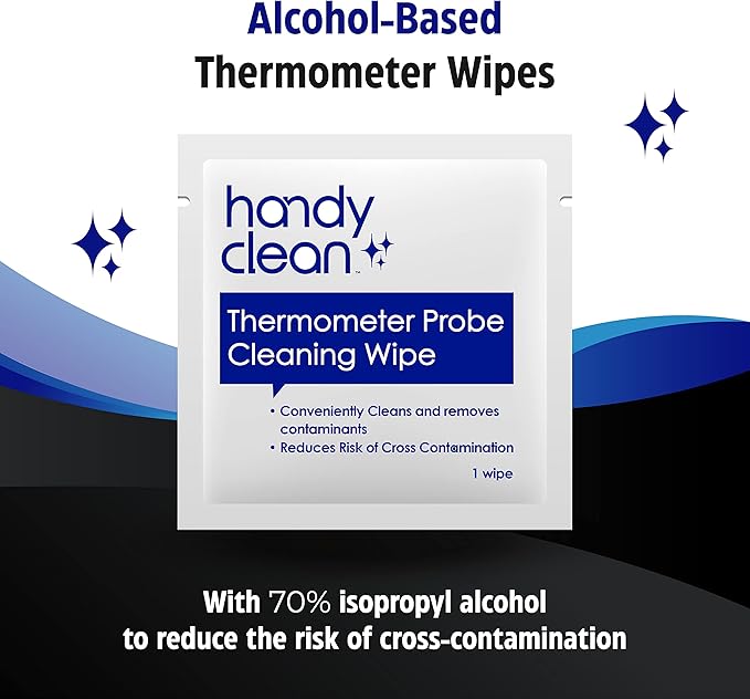 HandyClean Thermometer Cleaning Wipes, 70% Isopropyl Alcohol, Wipes for Probe Thermometer, 1000 ct of 2 x 1 inches Individually Wrapped Wipes