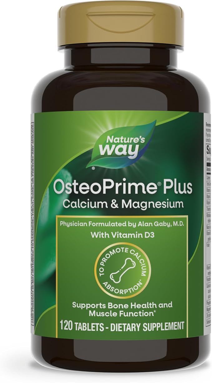 Nature's Way OsteoPrime PLUS Calcium & Magnesium, Supports Bone Health & Muscle Function*, with Vitamins D3 & K2, Vegetarian, 120 Tablets